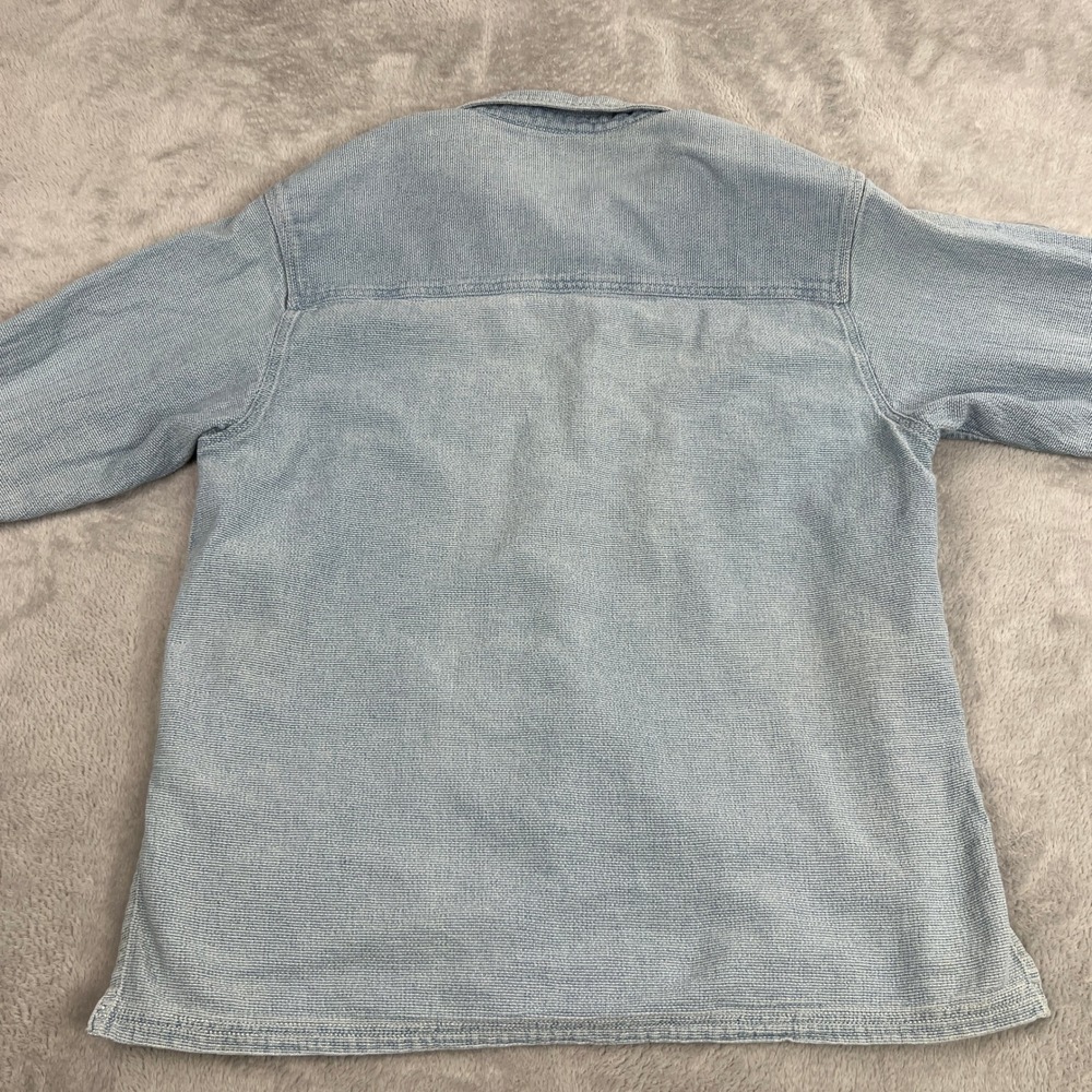 Vintage Y2K Textured Surf Button Down Medium Blue Men Streetwear Boho Shirt - Picture 9 of 12